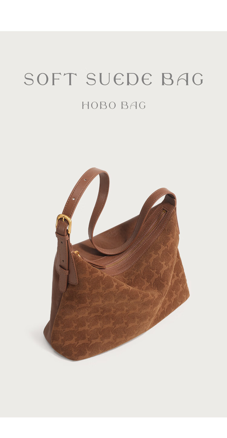Mood First Layer Vegetable Tanned Leather Hobo Bag Brown Genuine Leather Large Capacity Suede Light Luxury Workplace Commuter Crossbody Bag for Women 4
