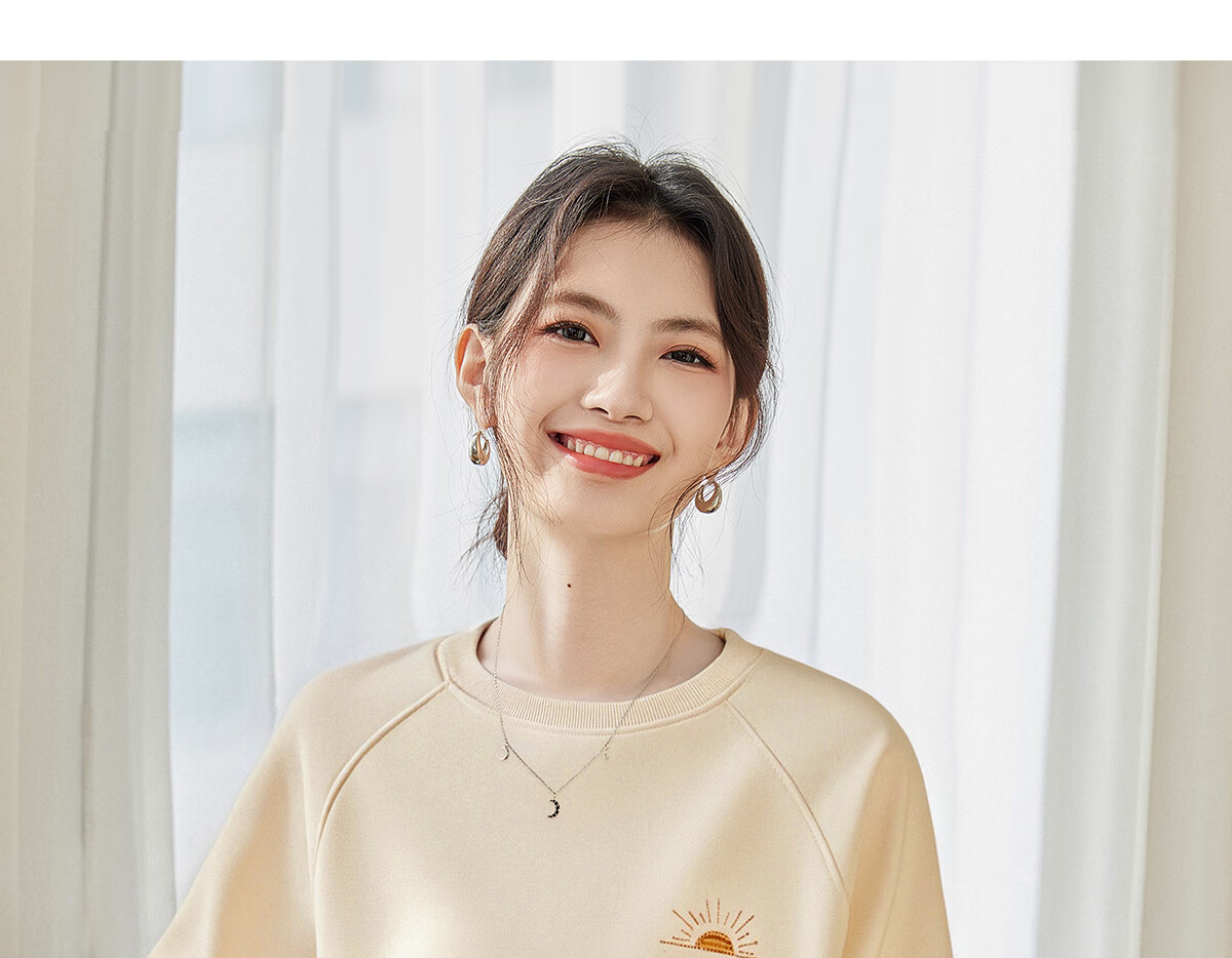 PinCai Relaxed Fit Sweatshirt for Women, Solid Color Round Neck Simple Loose Sweatshirt, Fashionable Casual Versatile Top P143W1031 23