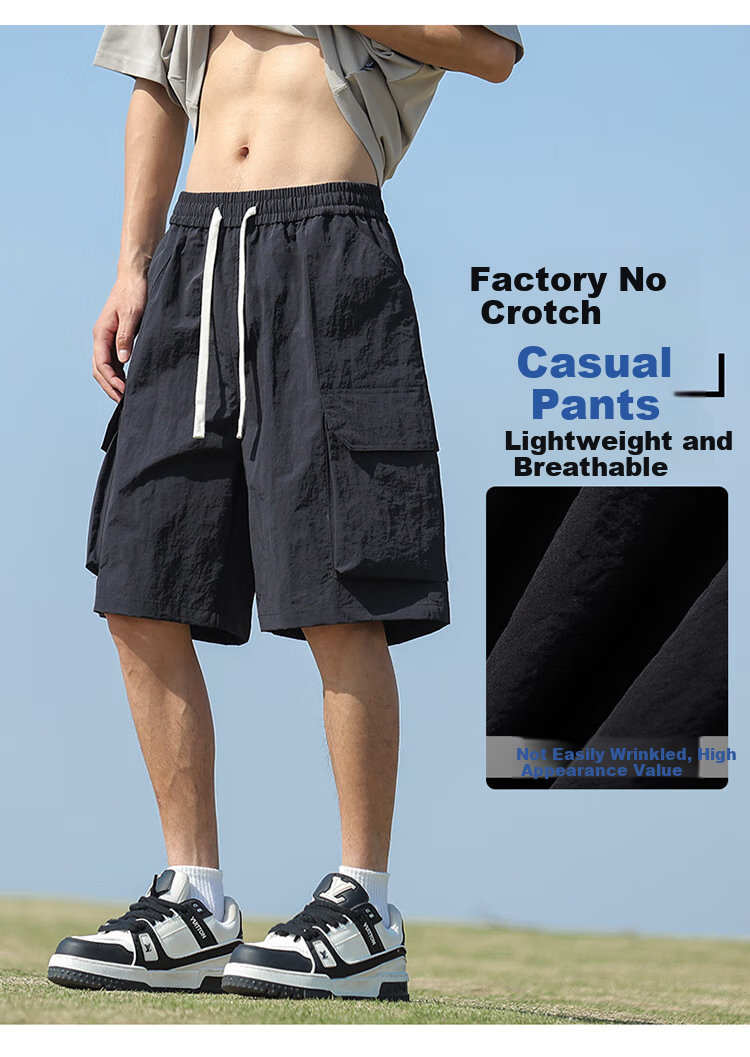 IZEXX Men's Cargo Shorts, Summer Fashion Versatile Large Pocket Simple Solid Color Sports Knee-Length Pants IZ706 Black 3XL 4