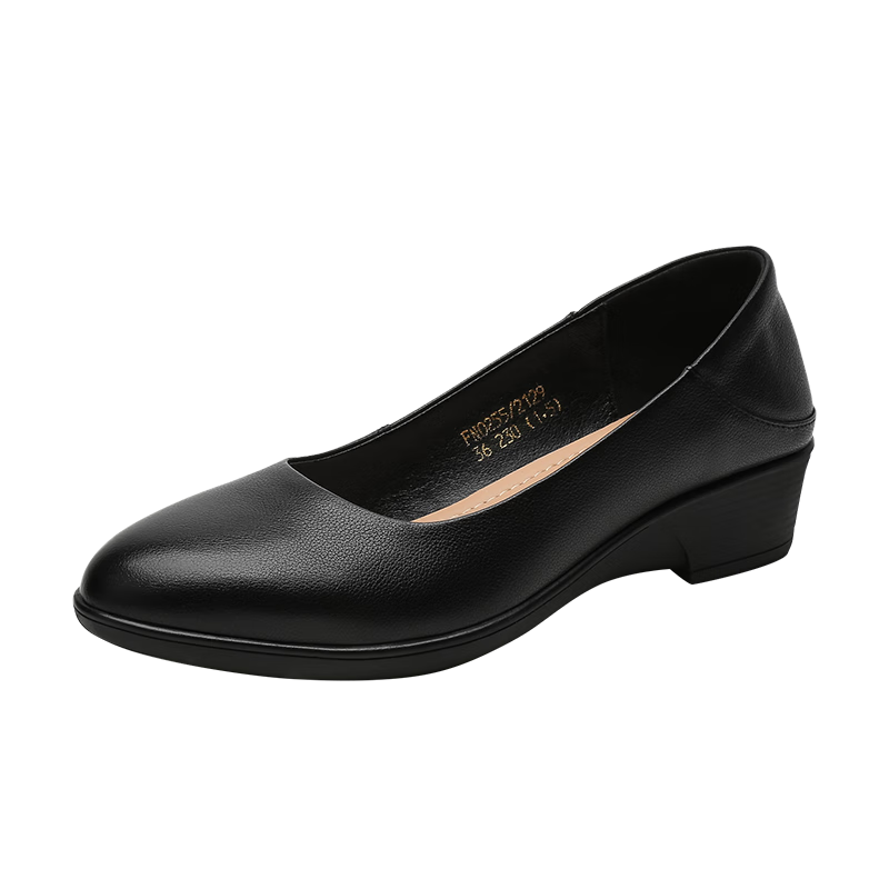 Fugui Bird Women's Wedge Loafers Genuine Leather Soft Sole Slip-On Shoes FN0255/2129 Black Size 38