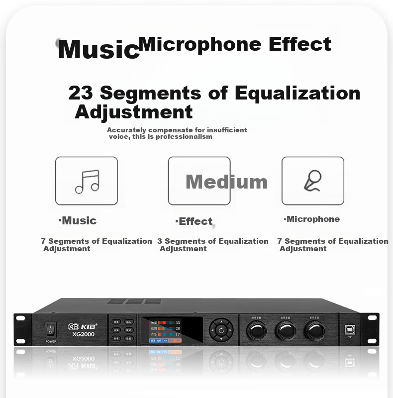 KIB XG2000 Karaoke Pre-Effector, Digital Pre-Effector, Professional KTV Microphone Anti-Howl Audio Processor 5