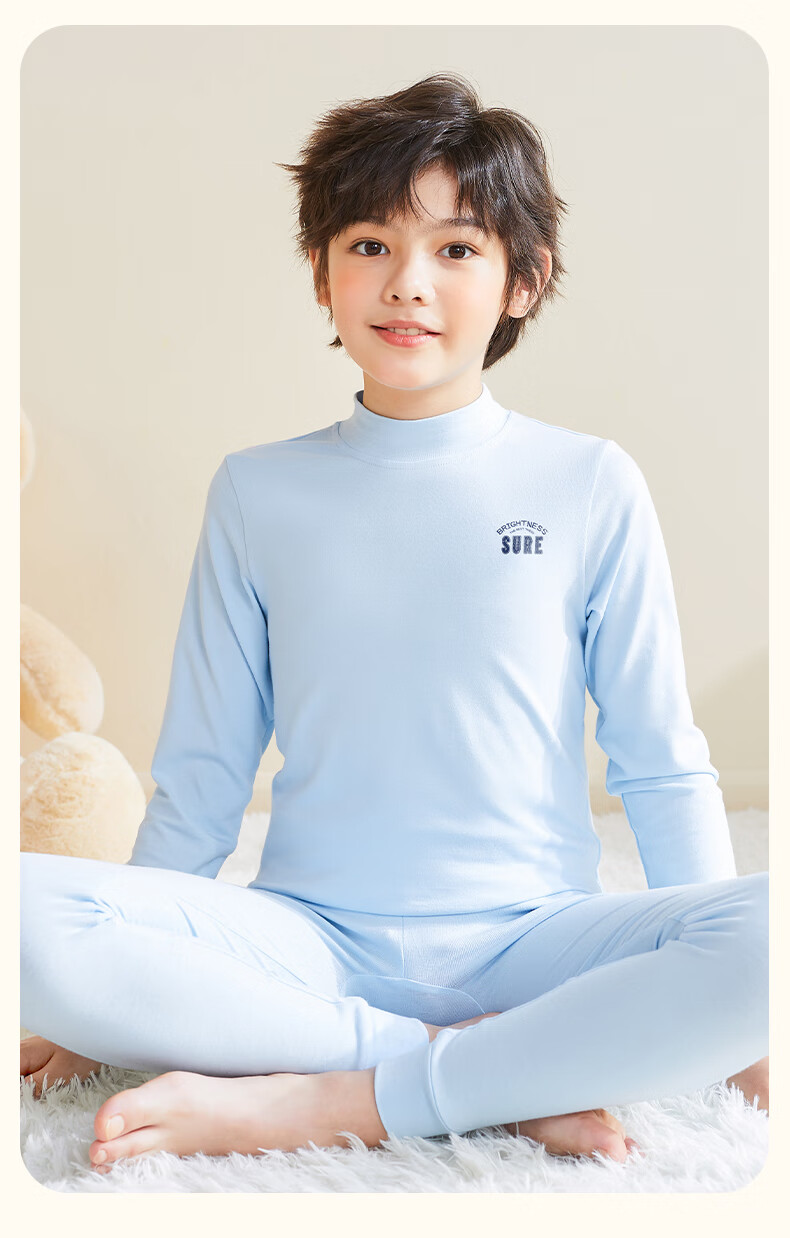 Dingguagua Boys' Cotton Thin Thermal Underwear Set Antibacterial Autumn Winter Kids Sleepwear 4