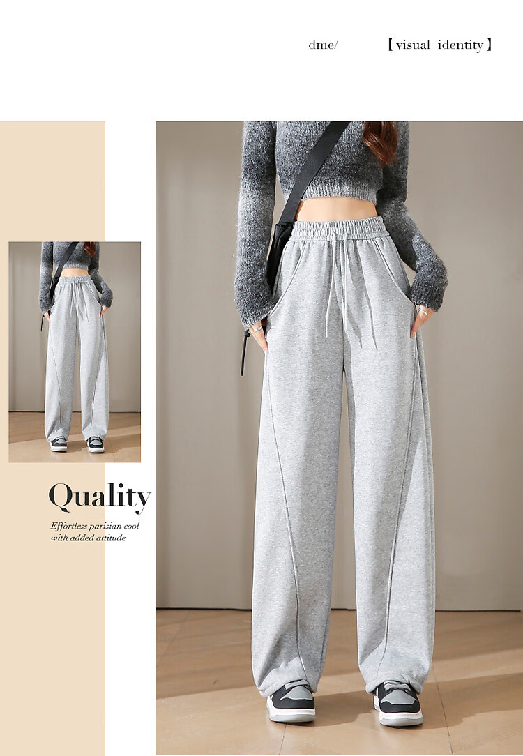 Dme Women's Casual Winter Cloud Cotton Elastic Waist Side Seam Split Banana Pants 3