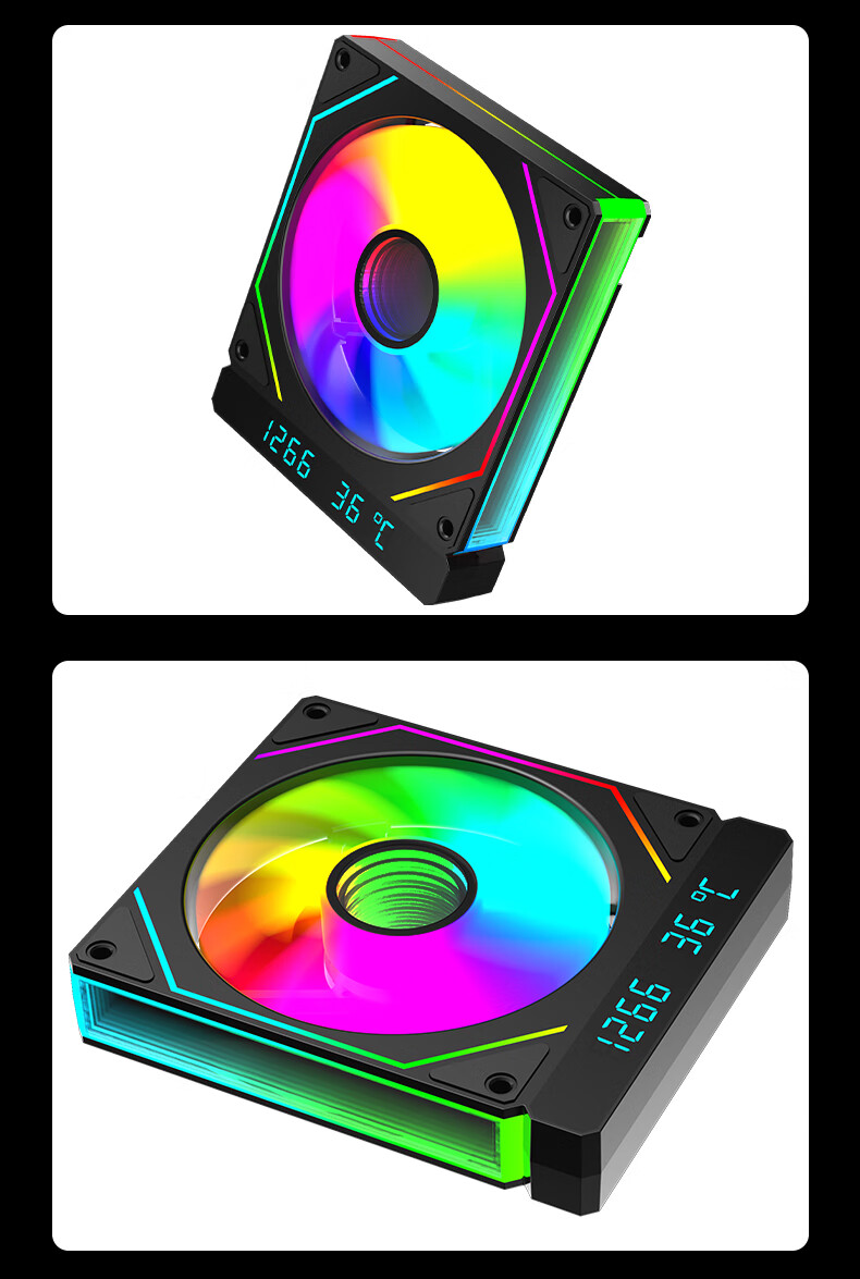 AOC T1200RB/93 Black Chongye Case Cooling Fan with Speed, Temperature, Digital Display, ARGB Synchronization, 5V 3-Pin Daisy Chain, PWM Temperature Control, And Hydraulic Silent Operatio 2