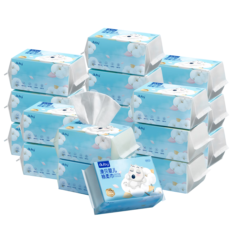 Auby Baby Soft Cotton Wipes, Wet And Dry Use, Thickened, Specially for Babies, Soft Tissues, Disposable Face Wipes, 100 Sheets * 18 Packs