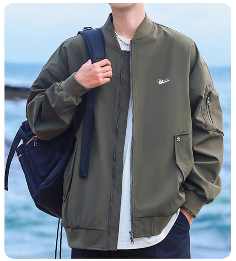Huili Men's Jacket for Spring And Autumn Outdoor Windbreaker Casual Jacket American-Style Flight Suit Military Green Size L 17