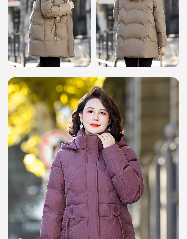 SNOWFLYING Women's Down Jacket 2025 Mid-Length Loose Warm Coat for Moms, Bean Paste Color, Size L 12