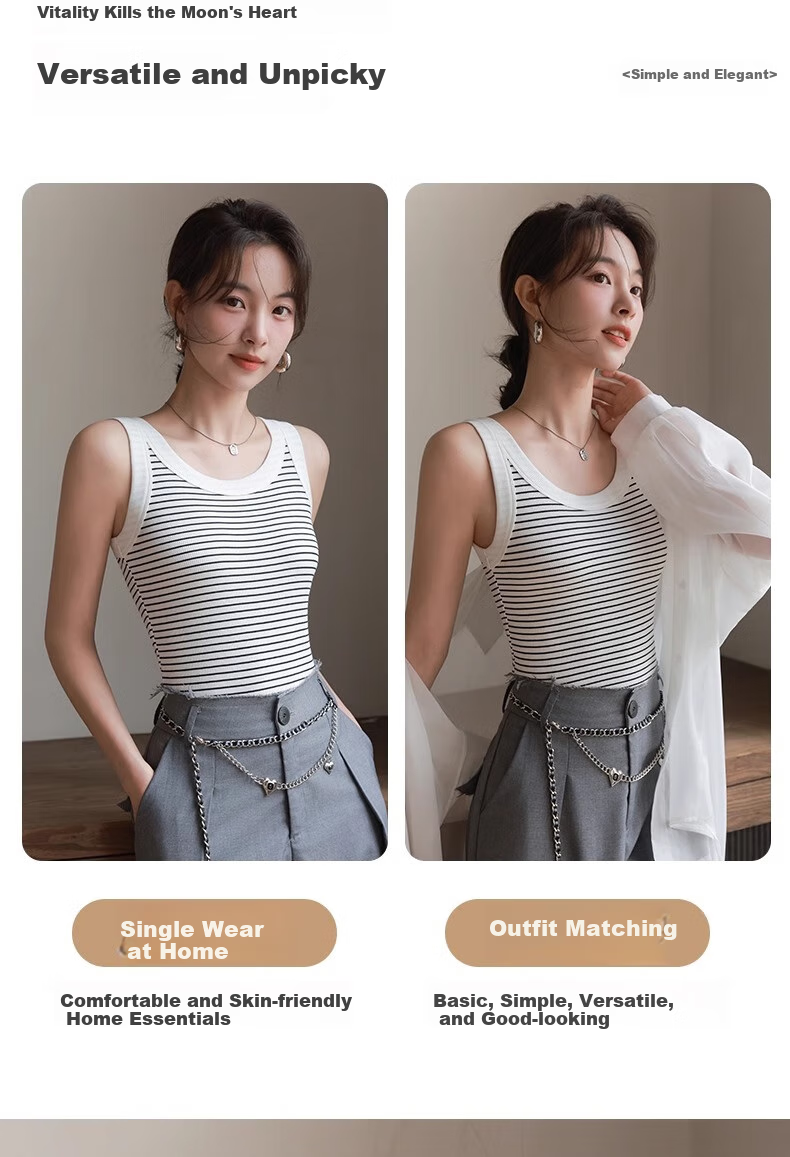 LangSha Women's Summer Thin Striped Camisole Tank Top, Elastic Slim-Fit Breathable Sleeveless Undershirt, Suitable for Layering Or Wearing As Outerwear 3