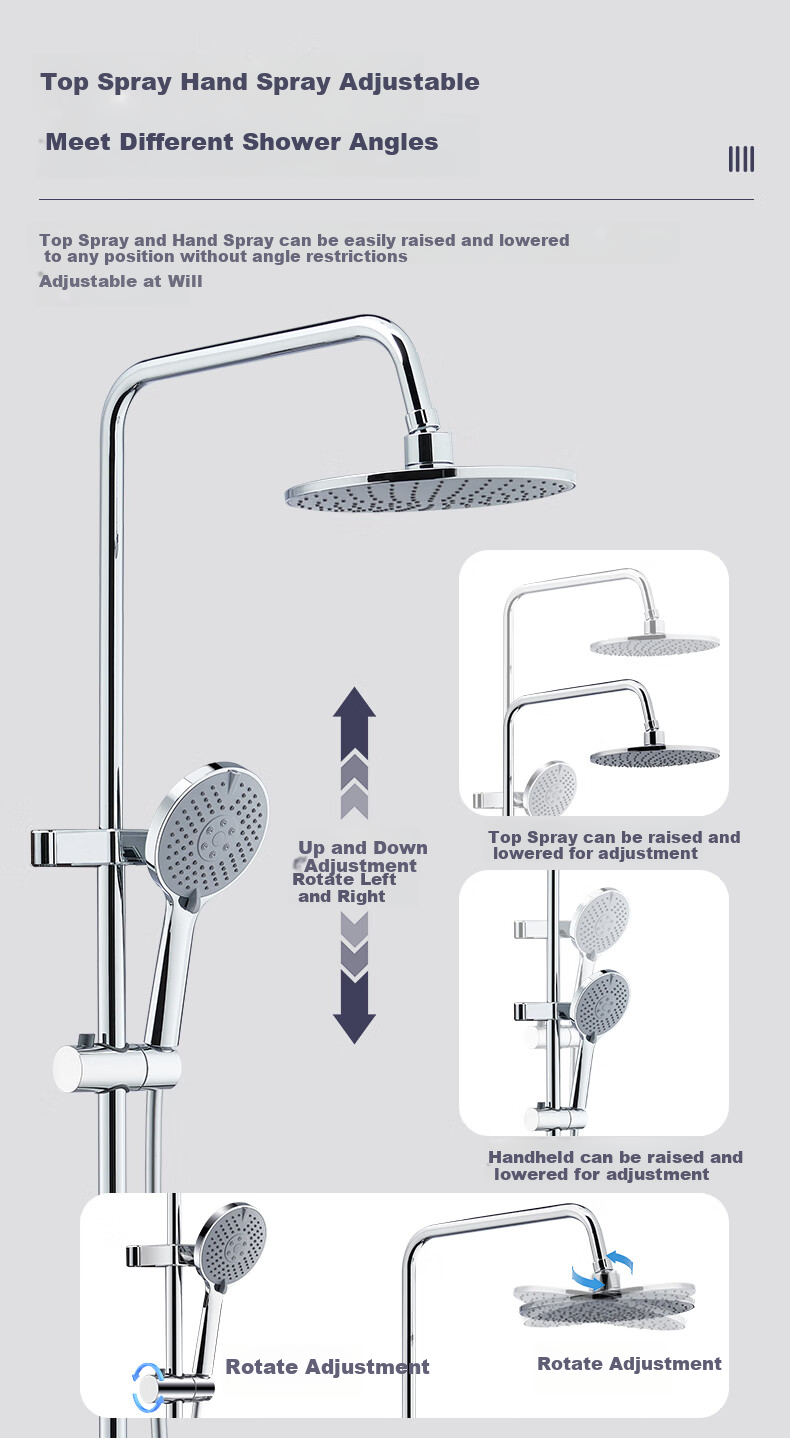 BSITN Shower Set with Integrated Copper Mixing Valve, Bathroom Shower System with Pressure-Increasing Shower Head, Complete Set in Bright Silver B1047 12
