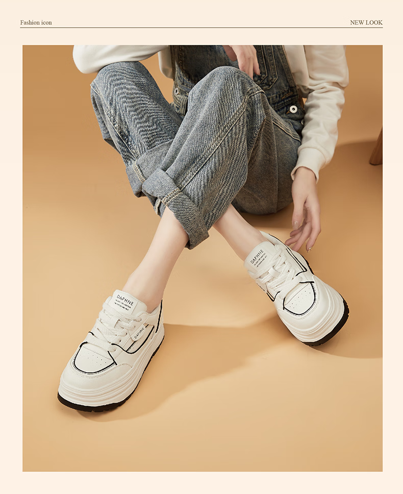 DAPHNE Thick-Soled White Sneakers for Women, 2026 New Summer Lace-Up Shoes, Fashionable Versatile Canvas Shoes for Wome 2