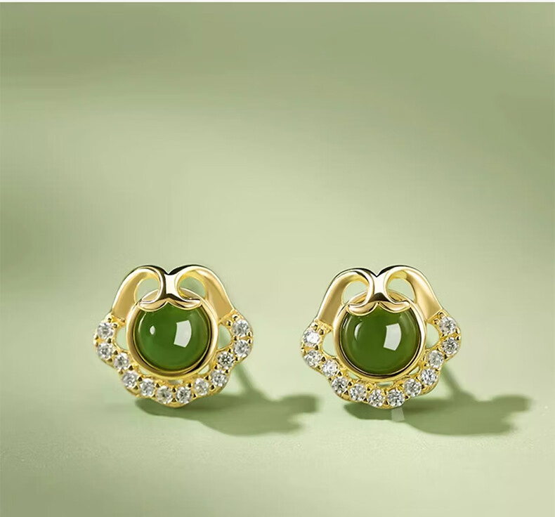 Zhou Baifu Ruyi Silver Stud Earrings for Women Hetian Jade Luxury High-End Earrings Women's Birthday New Year Gift for Girls 3
