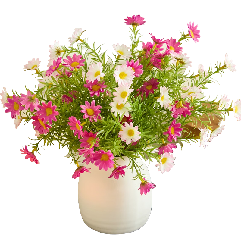 SUGER LOVE Ceramic Vase Artificial Flower Set White Jade Ceramic Vase + Small Daisy Minimalist Living Room Table Decoration Flowers