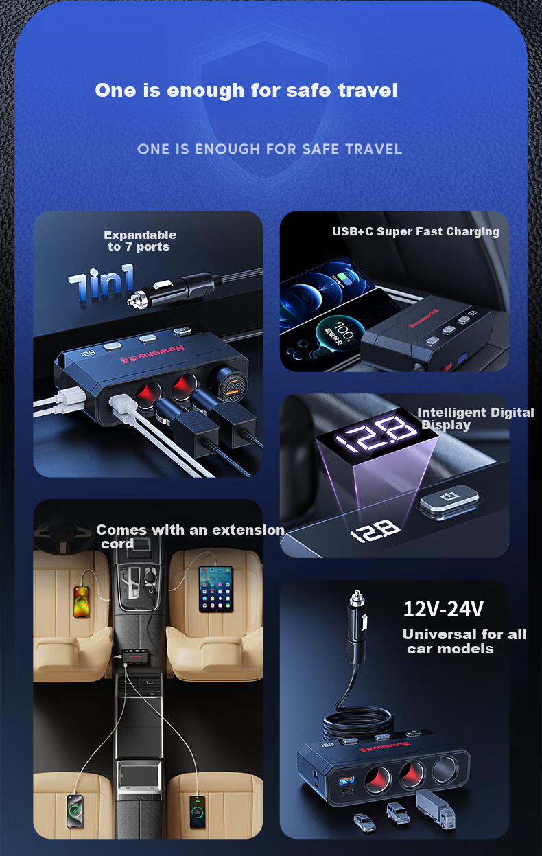 Newsmy Car Charger, Super Fast Cigarette Lighter, Three-In High-Power Conversion Adapter, Car Charger 24V for Trucks 2