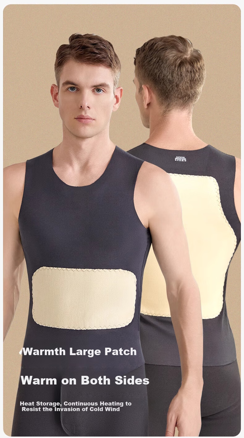 LangSha Thermal Undershirt for Men, Wool And Silk Patch Fleece, Slim Fit Seamless Sleeveless Undershirt, Base Layer, 2-Pack 4