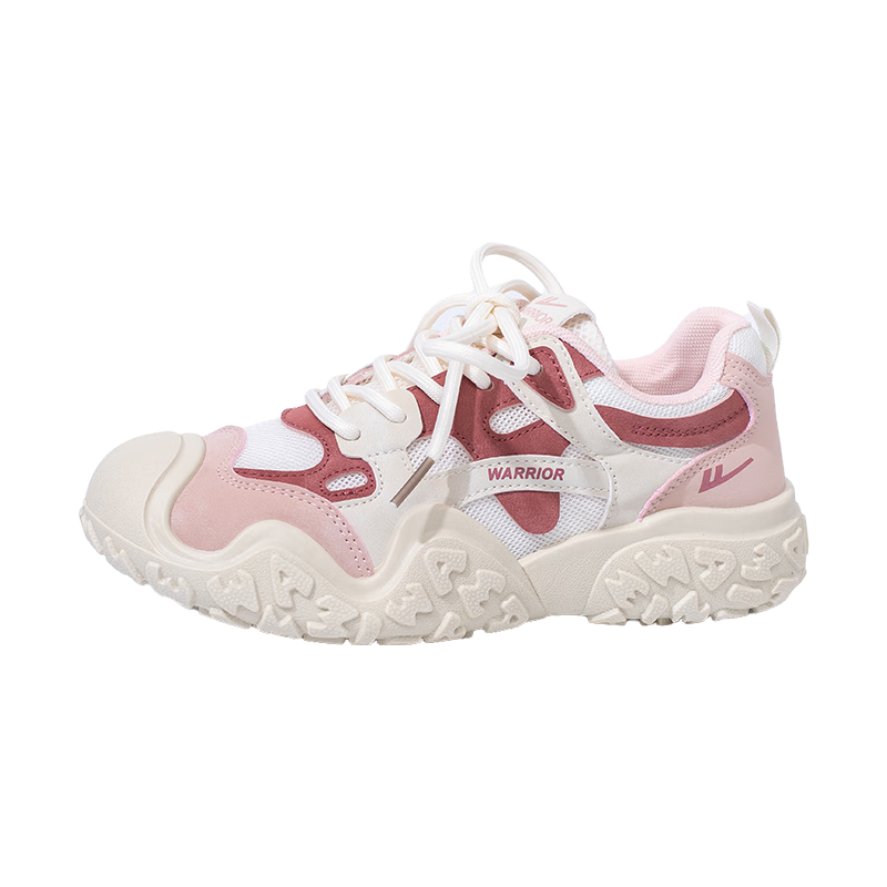 Warrior Women's Spring Hiking Shoes Versatile Thick Sole Height Increasing Dad Sneakers 4518 Beige/Pink Mesh Style 38