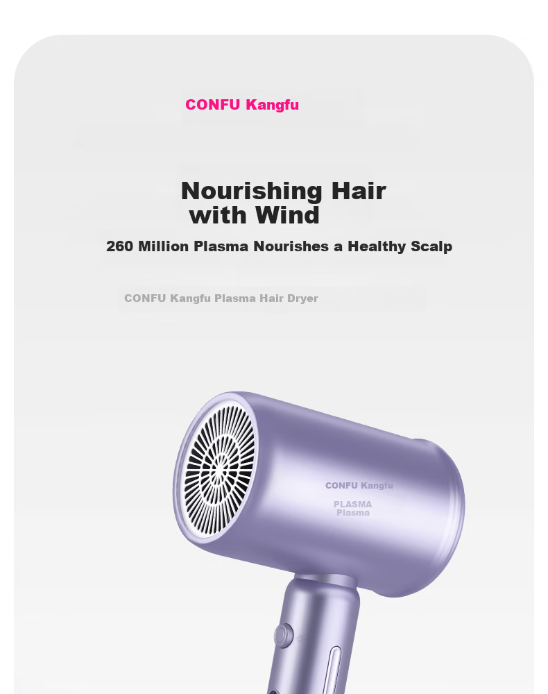 CONFU 100 Million Plasma Hair Dryer 1600W High-Power Quick-Drying Hair Protection No Damage to Hair Mite Removal Antibacterial for Men And Women Home Use Negative Ion Hair Dryer KF-3158 Purple Holiday Gift 1