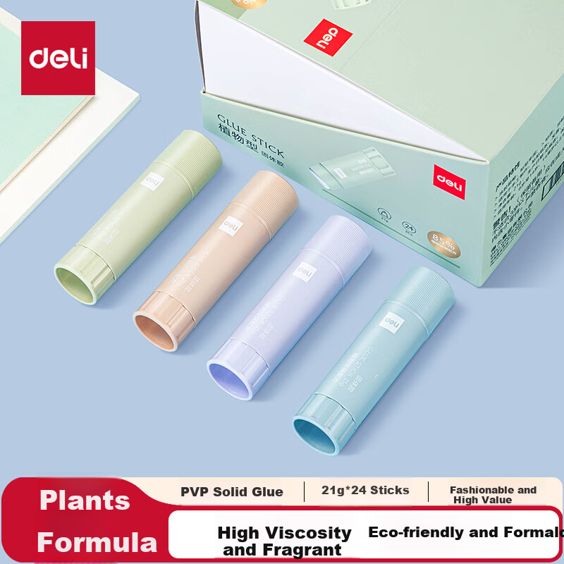 Deli 21g Plant-Based Solid Glue, High Viscosity Formaldehyde-Free Green Formula, Aesthetically Pleasing Children's Glue Stick, Student Back-To Stationery, 24 Pieces/box, Office Supplies, 53276