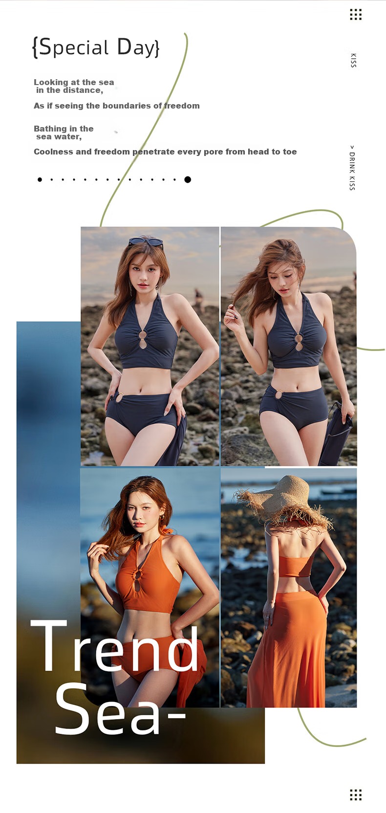 DK Women's New High-End Sexy Two-Piece Long Skirt High-Waisted Bikini Hot Spring Resort Three-Piece Swimsuit Set 2