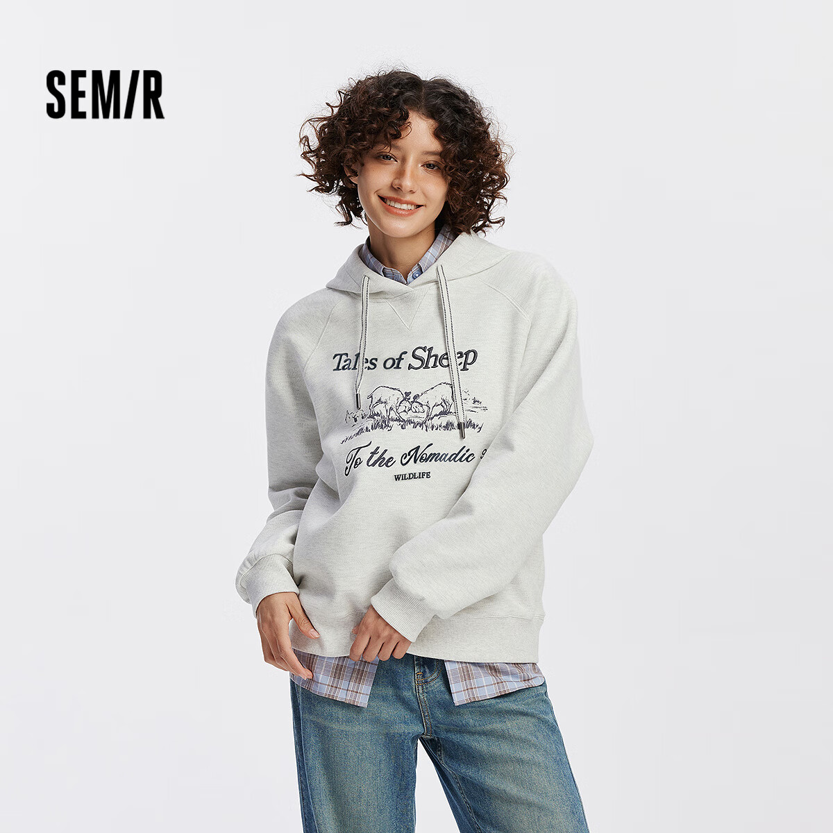 Semir Kazakh Embroidery Hoodie Women Raglan Sleeve Loose Fit 2025 Autumn 101525116022