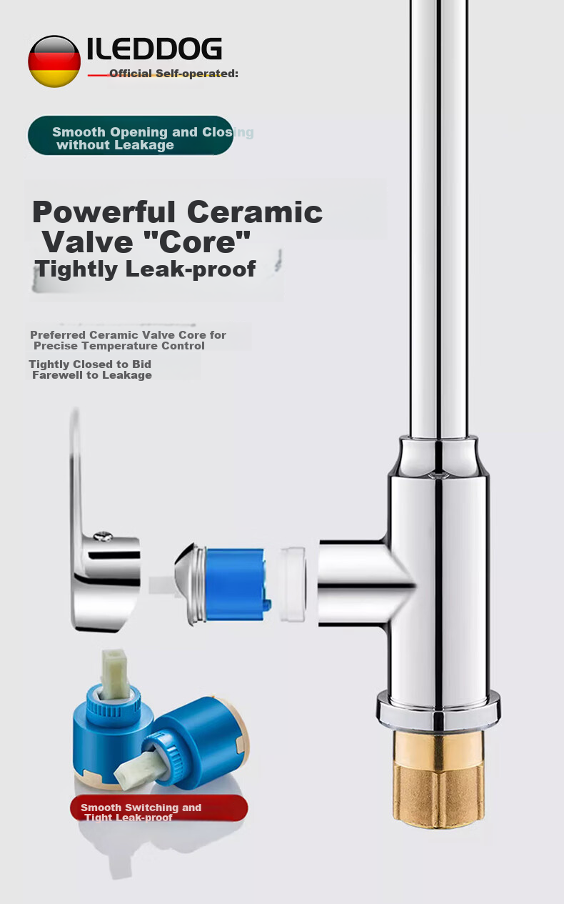 ILeddog [Germany] Kitchen Faucet, Dual Temperature And Control, Dishwashing Sink, 360° Rotating Anti-Splash Tap, CFLT-GY2D 7