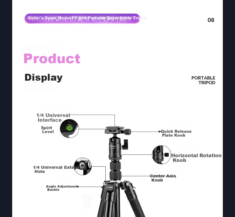Fotopro FY-830+42QF Compact Detachable Monopod Quick-Expand Concert Camera Tripod Phone Stand 25