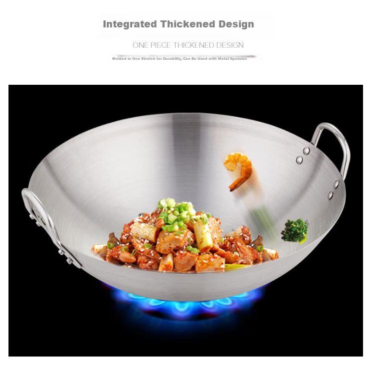 Quanshi Thickened Stainless Steel Wok, 50cm Commercial Double-Handled Wok, Suitable for Restaurants, Gas Stoves, Coal Stoves, Universal Round Bottom Frying Pa 5