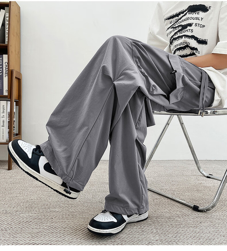 Homlean American-Style Wide-Leg Cargo Pants for Men, Summer Straight Loose Paratrooper Functional Tactical Casual Trousers KMX06 Black L 13