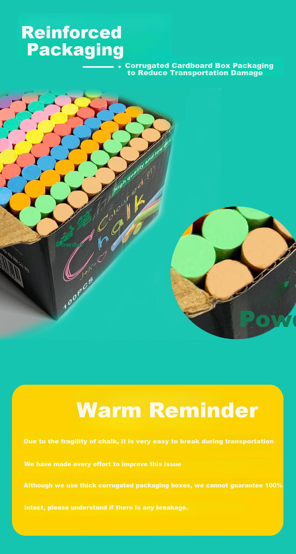 YUJA Red Chalk, 100 Pieces, Children's Doodle Pens, Dust-Free And Non-Toxic, for Green Board And Blackboard, Specialized Colored Chalk for Teachers' Teaching 3