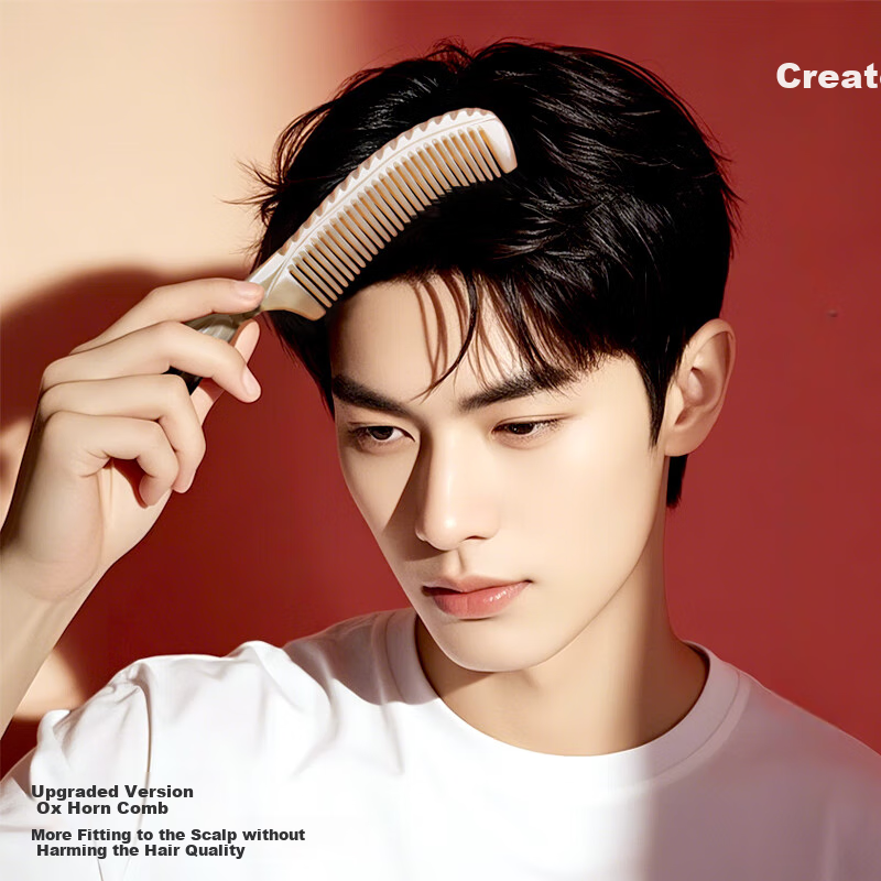 Chaojun Jingdong, Authentic Natural Ox Horn Comb Massage Head Meridian, Birthday Gift for Boyfriend, High-End Men's Special Comb, Mid-Autumn Festival Gift for Parents And Elders, Practical Premium Product for Clients