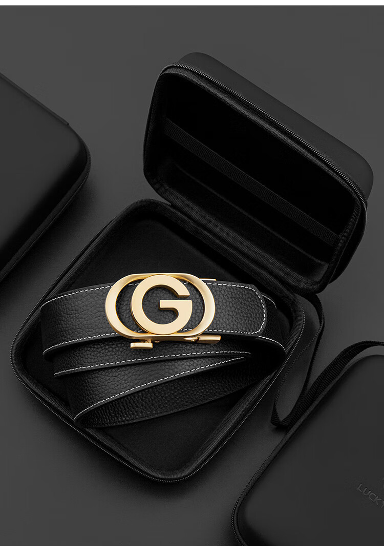 LUCKY LION Fashion Light Luxury Men's Belt, Top-Grain Leather Genuine Belt, Business Fashion Trouser Belt, Birthday Gift, 2200 Gold Color 1