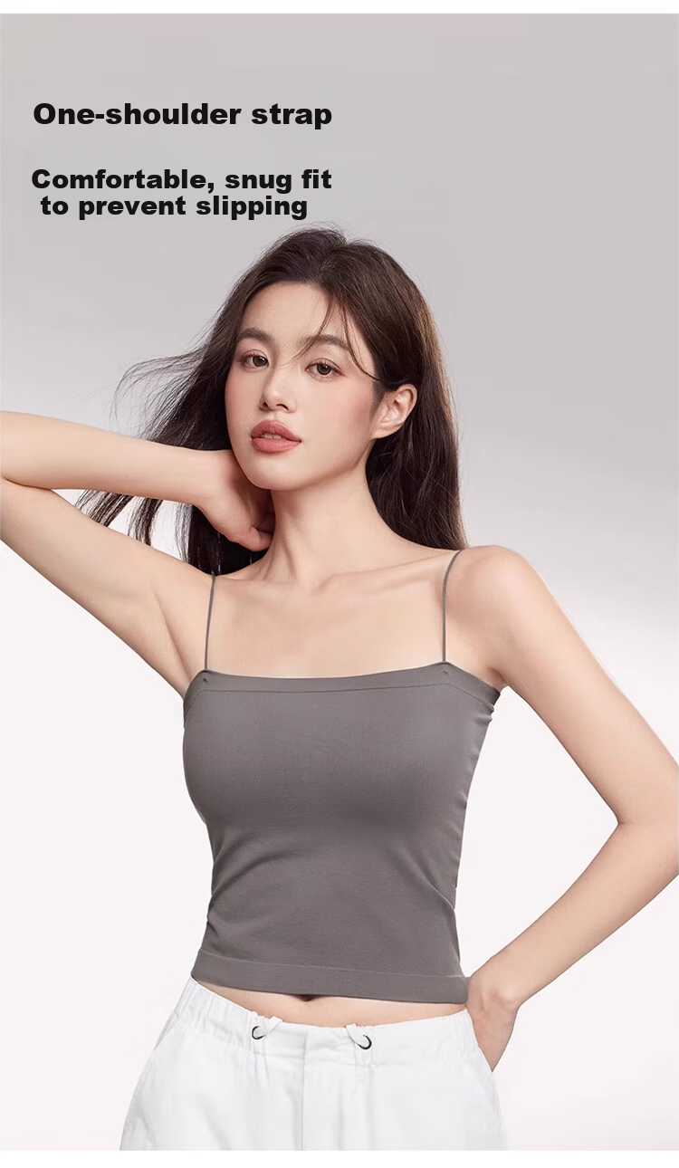 Baobaomian Women's Camisole Tank Top with Built-In Bra And Pads, Solid Color Undershirt, Backless Lingerie, Outer Wear Base Layer Top, Black 7
