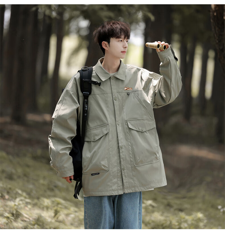 Huili Men's Autumn Jacket, Water-Repellent Lapel Jacket, Casual Simple Windproof Shirt Jacket for Men, Black, XL 14