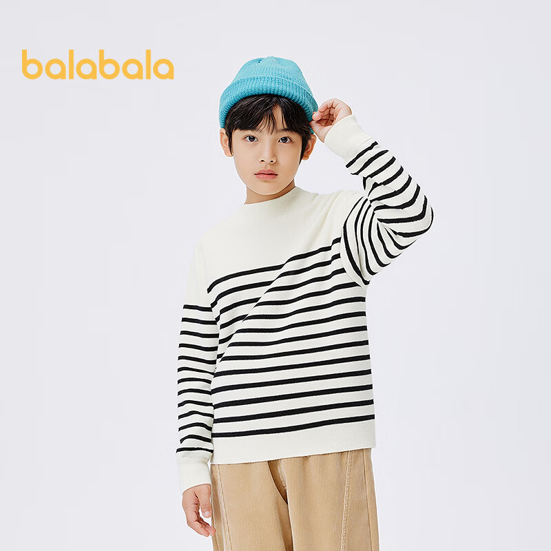 Balabala Kids Striped Knit Sweater Boys Girls Autumn Winter Fashionable Pullover Top