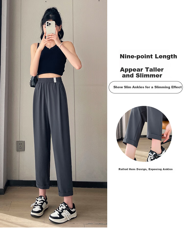 Free Style Women's Harem Pants Summer Thin 2026 New High Waist Slim Loose Draped Petite Nine-Point Suit Casual Pants 5