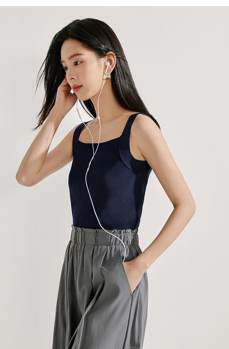 INMAN Striped Square Neck Knitted Camisole, 2026 Summer Women's New Short Fitted Top, Black, Size L 10