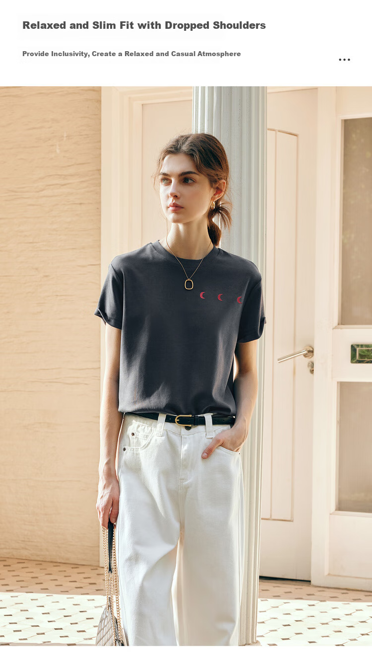 Olrain Gray Short-Sleeve T-Shirt for Women, Elegant Office Wear with Fun Embroidery Design, Gray, Size L 5
