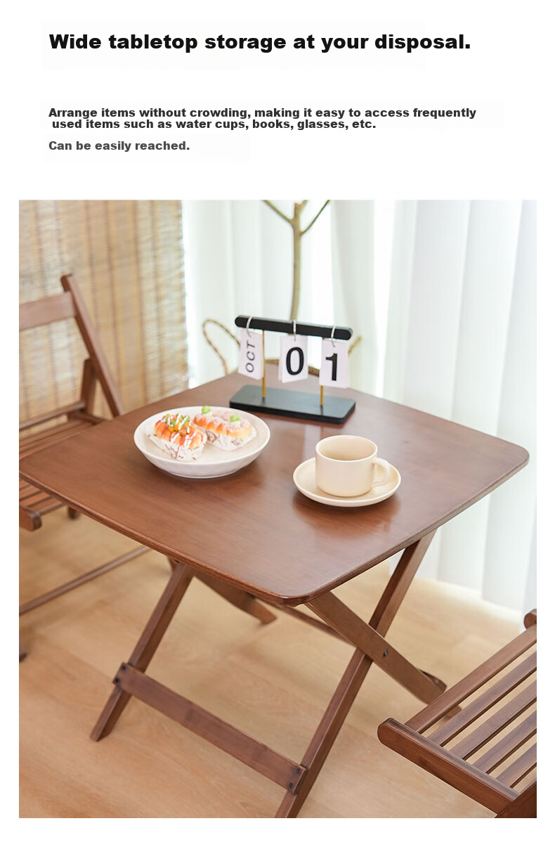 DuLu Folding Table, Compact Bamboo Dining Table for Home Use, Balcony Tea Table, Small Square Table, Outdoor Portable Table And Chairs 3