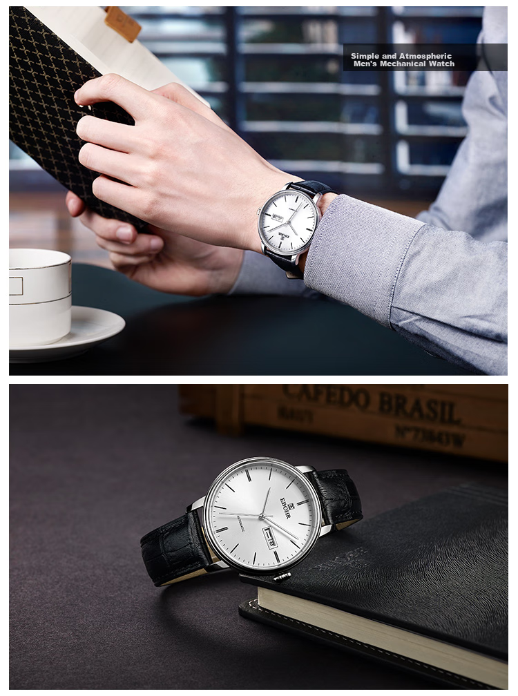 EBOHR Watch, Master Series Casual Leather Strap Mechanical Watch for Men And Women, Birthday Mid-Autumn Festival Gift, 36170135/142 5