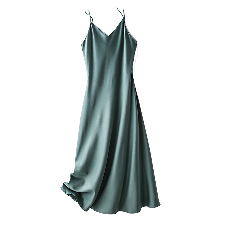 Dme [Glossy Satin Spaghetti Strap Dress], Elegant X-Shaped Spaghetti Strap Midi Dress for Women in Spring And Summer