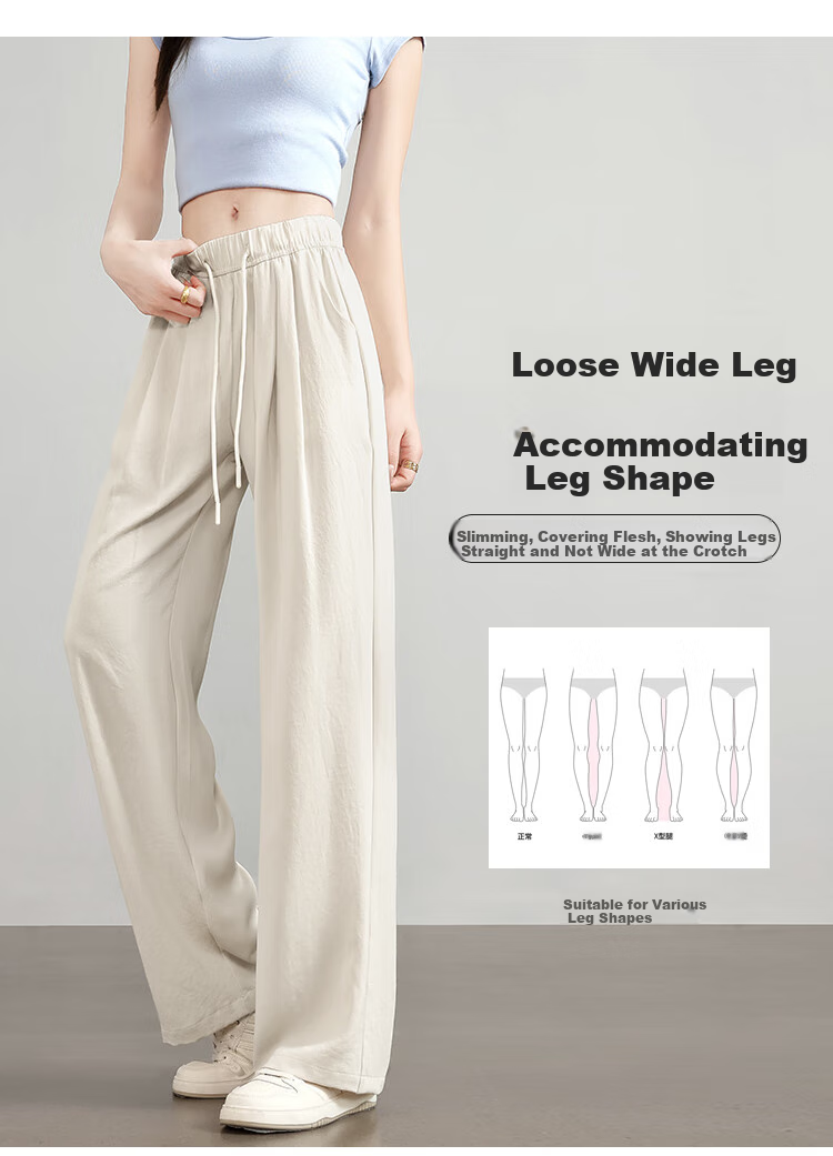 Free Style Wide-Leg Pants for Women Summer Thin 2026 New High Waist Slim Loose Draped Ice Silk Cool Casual Trousers 6