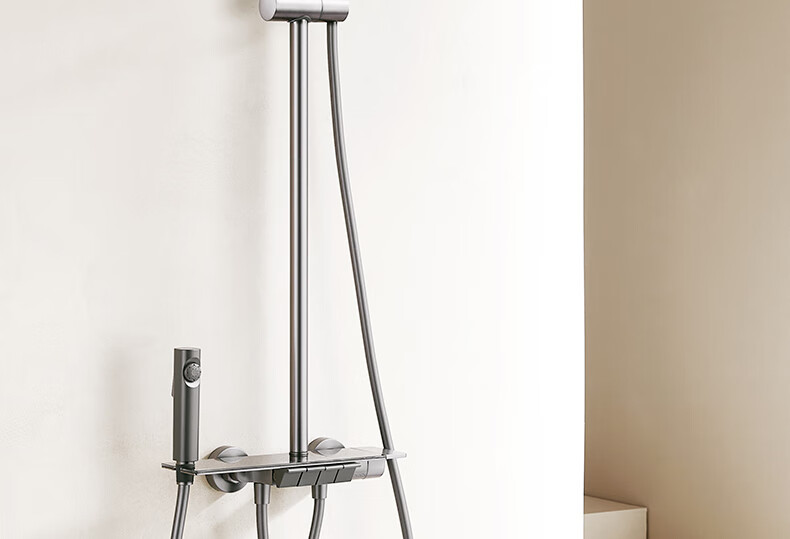 Anhua Bathroom Shower Set Brass Body Pressurized Piano Key Gun Gray Round Tube N4S9048GGW 6