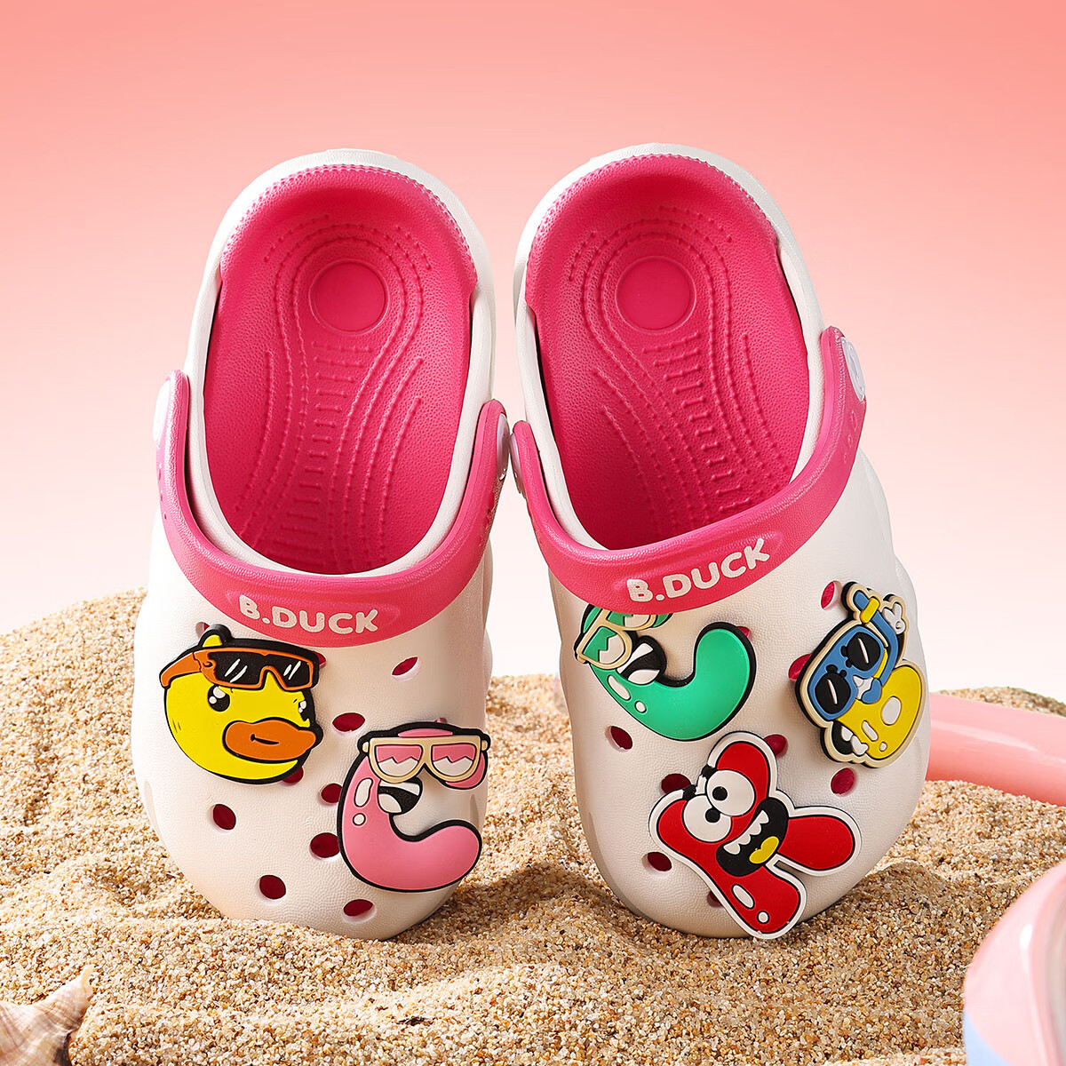 B.Duck Kids Yellow Duck Cartoon Clogs Beach Sandals Boys Girls Garden Shoes 5964 White Rose Red Size 38