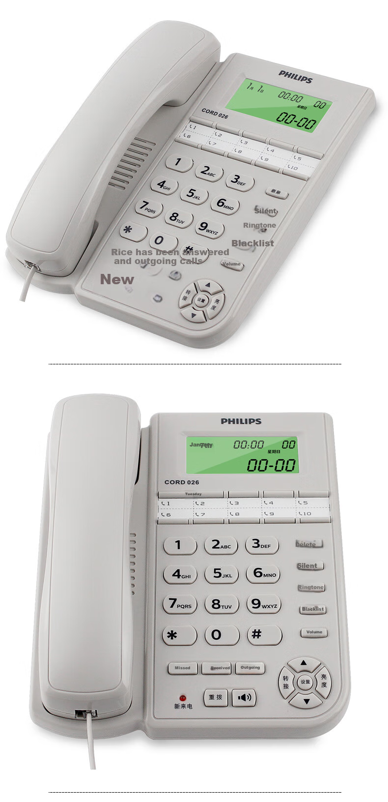 PHILIPS Landline Telephone, Fixed-Line Phone for Office And Home Use, 10 Blacklist Groups/Call Indicator Light Prompt CORD026 Black 3