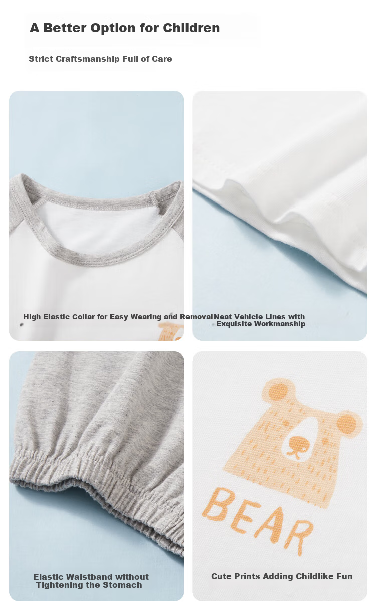 MiiOW Children's Pajamas [100% Cotton], Boys' Summer Thin Short-Sleeve Round Neck Sleepwear, Baby And Older Child Home Wear Set 3