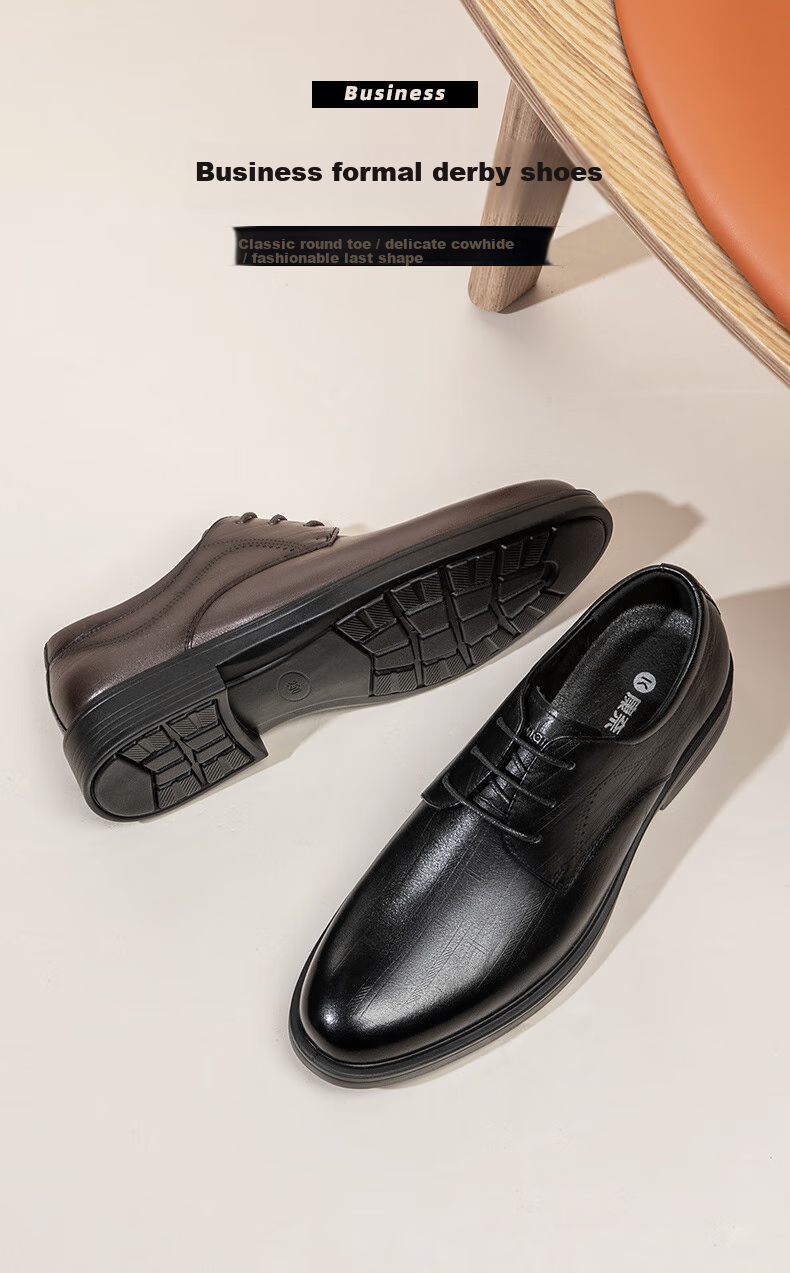 Kangnai Men's Shoes, Dress Business Casual Shoes, Soft-Soled Groom Shoes, Lace-Up Round Toe Formal Derby Leather Shoes, Black, Size 39 1