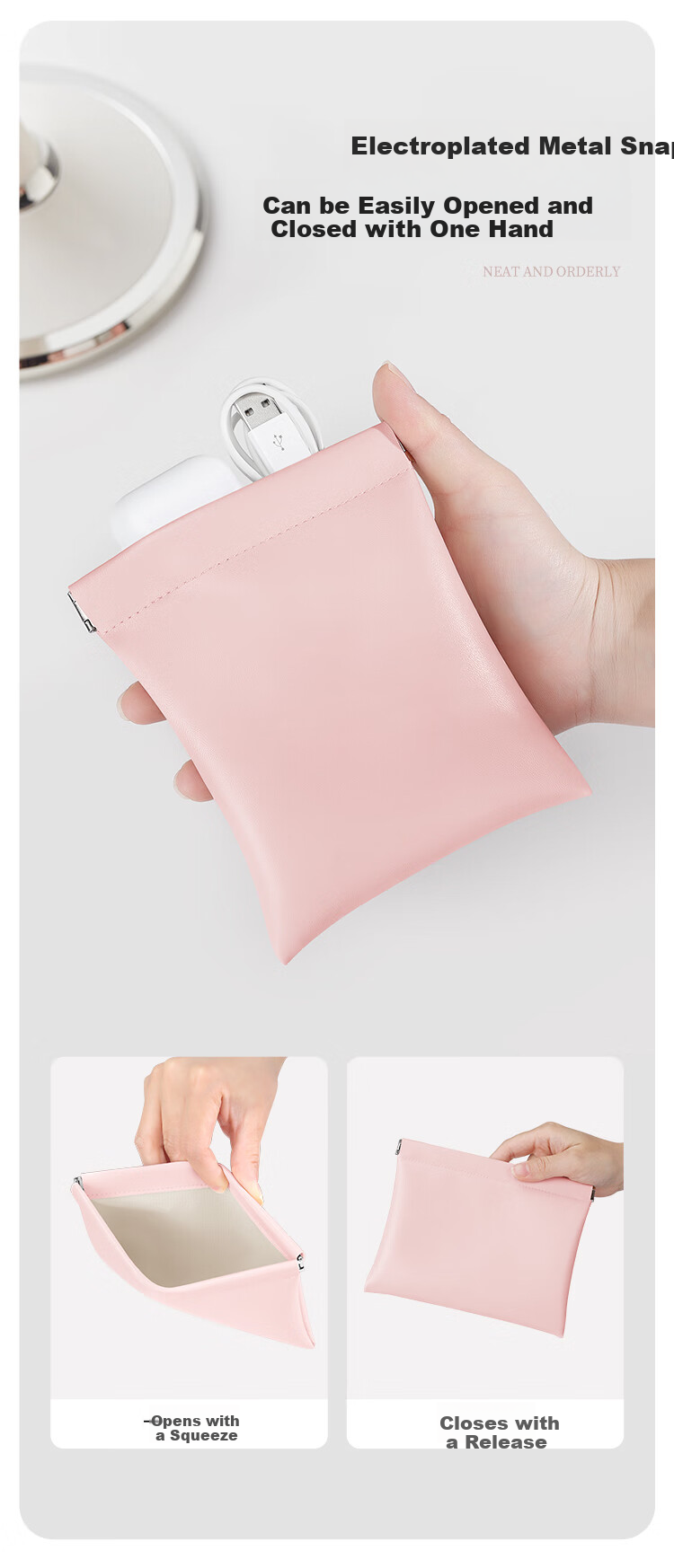 BUBM Magnetic Cable Organizer, Earphone And Glasses Holder, Red Pouch, Portable Travel PU Storage Bag, Accessories Organizer Pouch, Small Size, Cream White 8