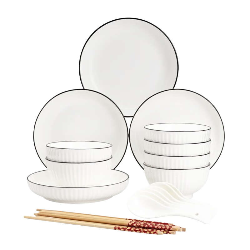 Haoya Underglaze Jingdezhen Ceramic Tableware Set, Dishwasher Safe Bowls Plates Spoons Chopsticks Combination for Microwave Oven, 16-Piece Moyay