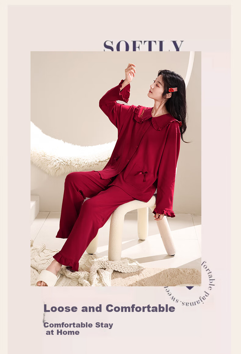 Yiduo Wedding Couple's Pajamas, Women's Autumn And Winter Pure Cotton Long-Sleeve Red, Zodiac Year, Men's And Women's Festive Home Wear Set 18