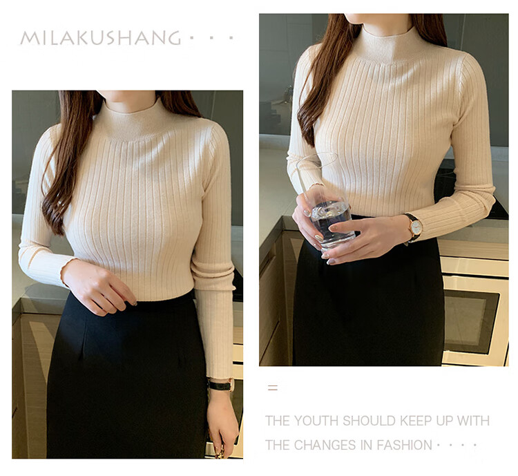 GRACEWELL Women's Knit Sweater Autumn Winter Elegant Half Turtleneck 2025 New Slim Fit Basic T-Shirt Top 14