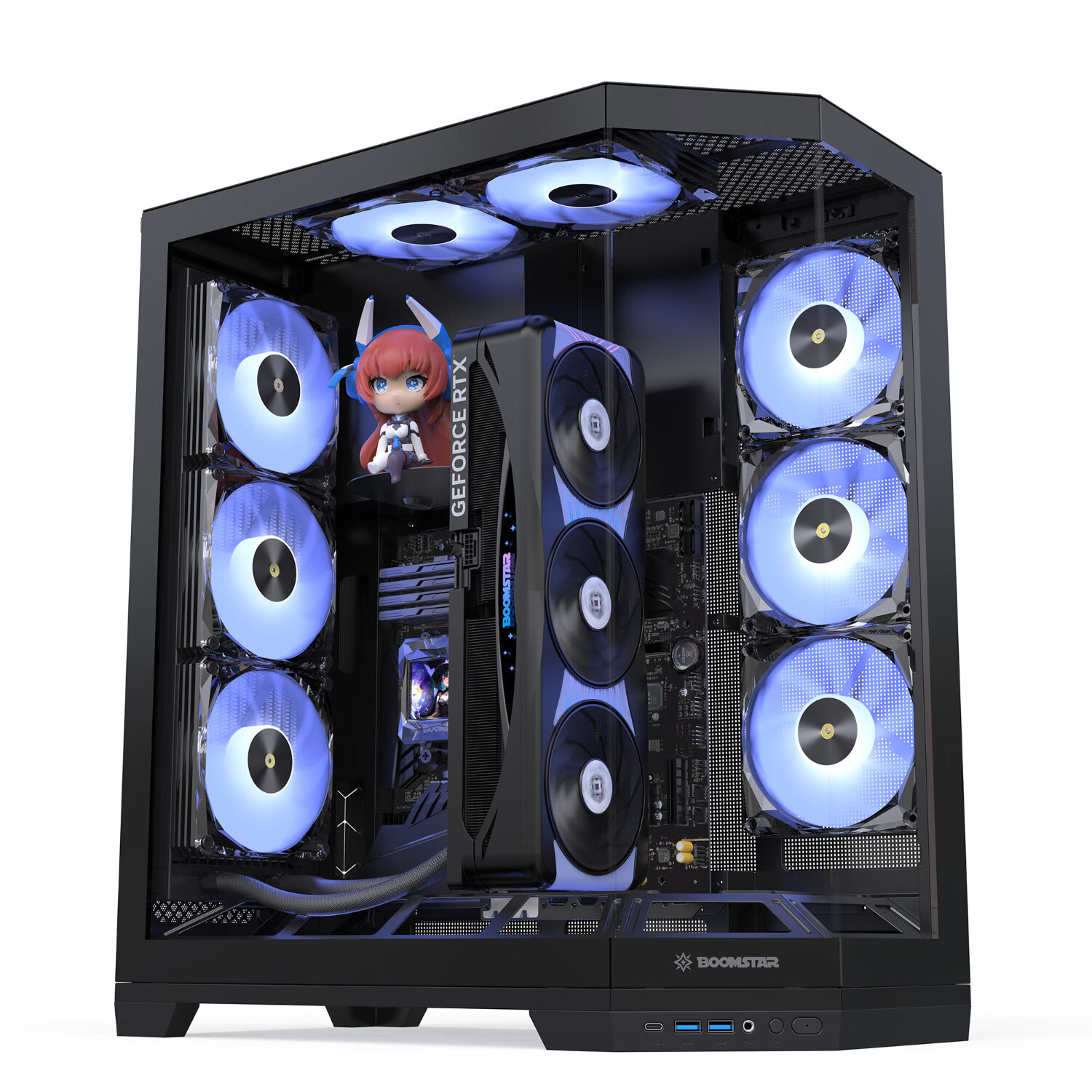 GALAX Starry Space Station Desktop PC Case Vertical GPU Mount Black Figurine Slot ATX TYPE-C Quick Release Supports 360mm Water Cooling Cable Management Integrated Cable Extension